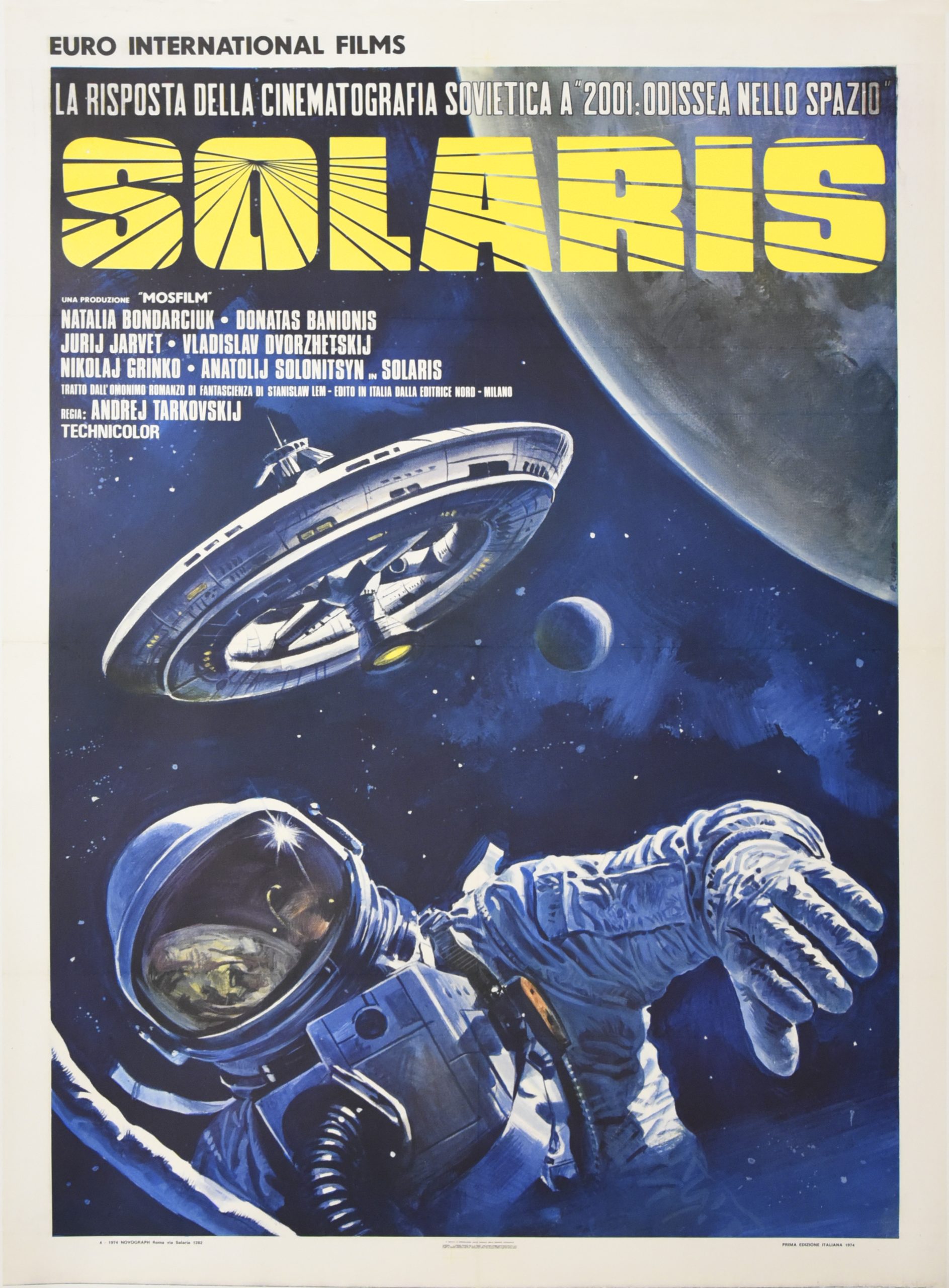 Poster of a man in a space suit floating through space.