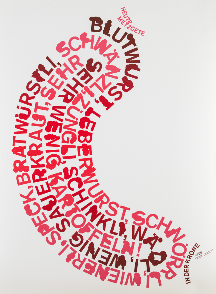 type-based poster of text in various shades of red forming to create a C shape