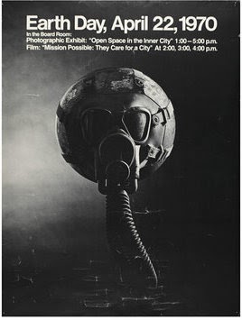 black and white poster of planet earth wearing a gas mask