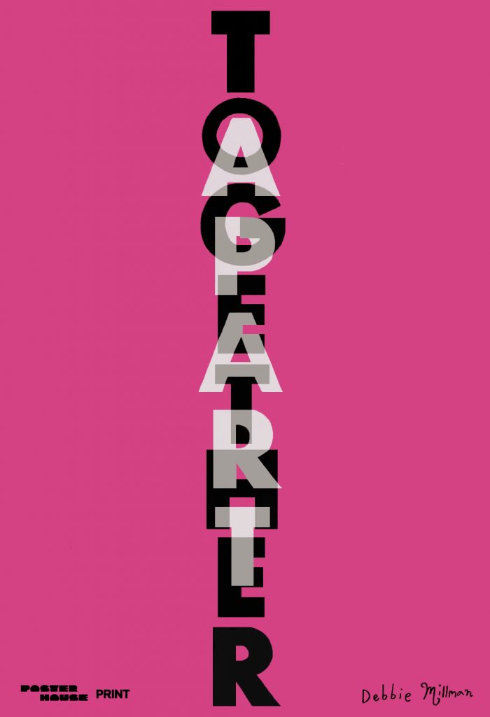 type-based poster of the words together apart layered over another against a pink background