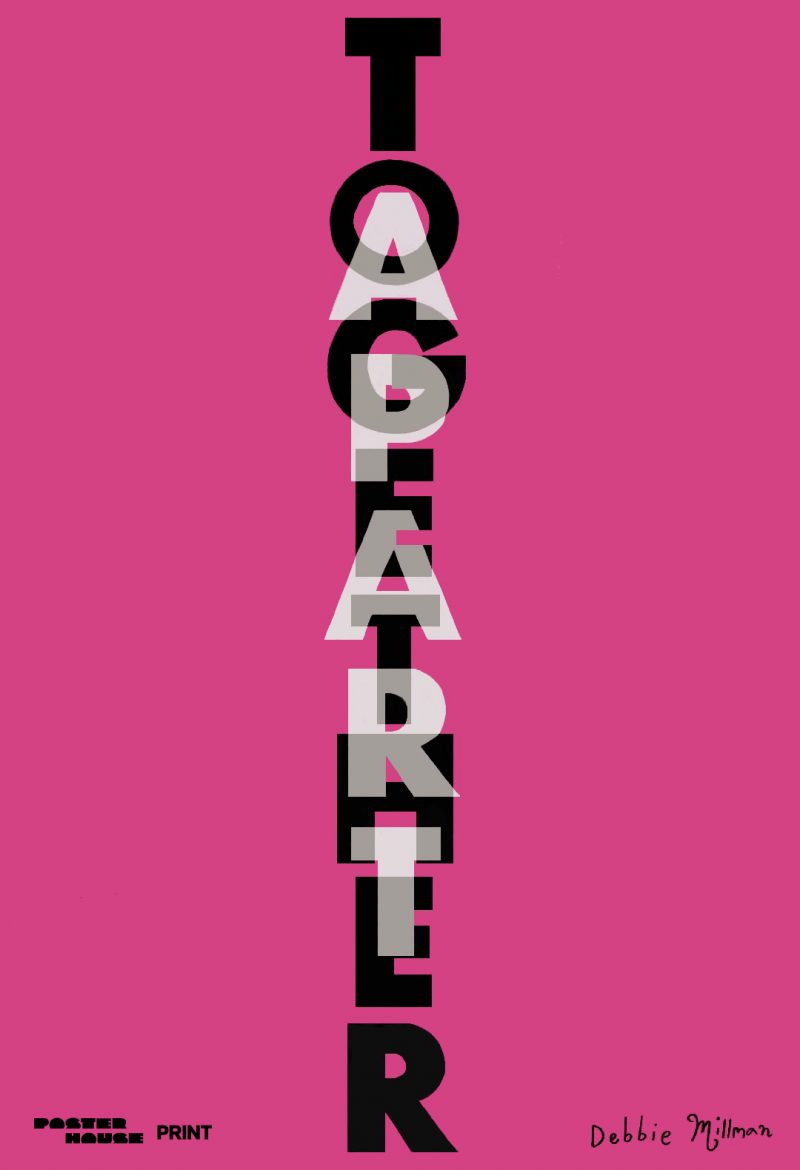 type-based poster of the words together apart layered over another against a pink background