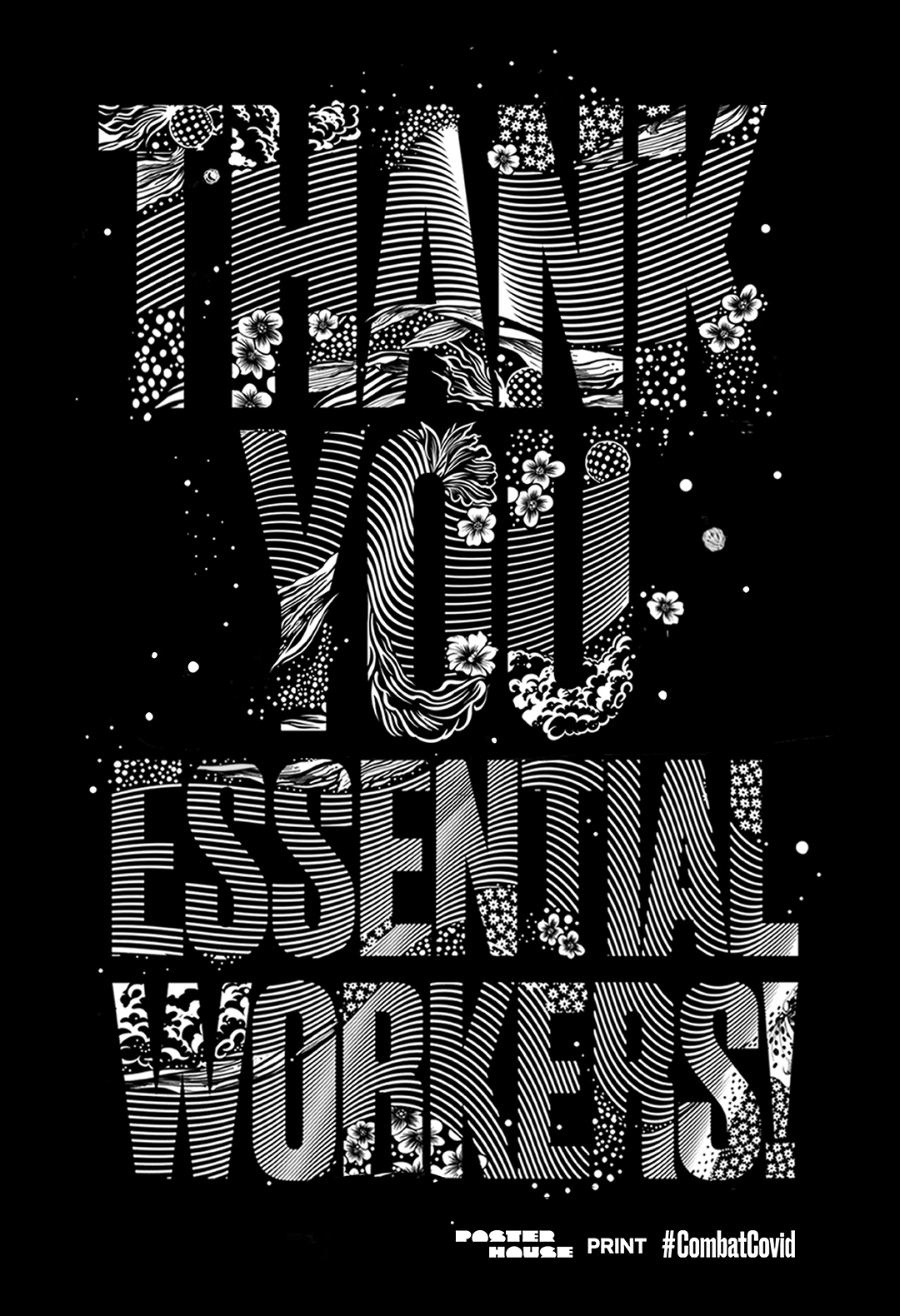 A decorative type poster thanking essential workers.