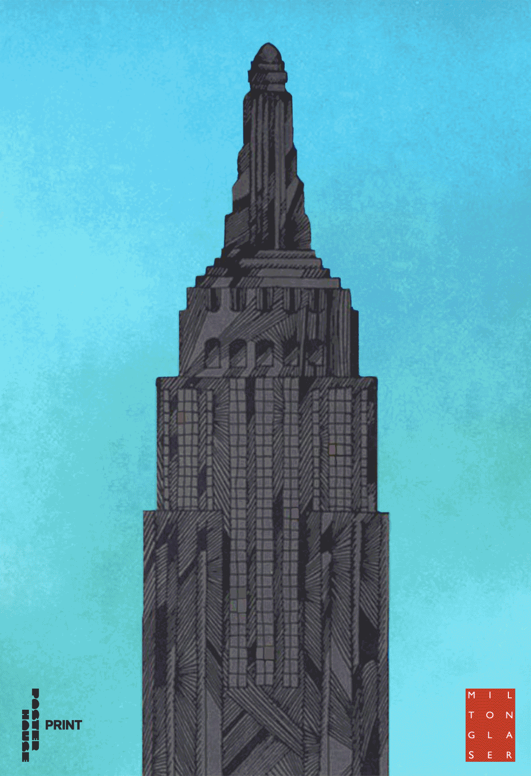 An animation featuring an illustrative poster by Milton Glaser of the empire state building.