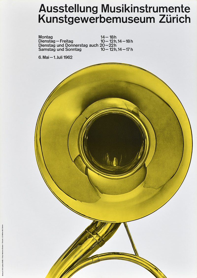 poster for a music festival with an image of a french horn