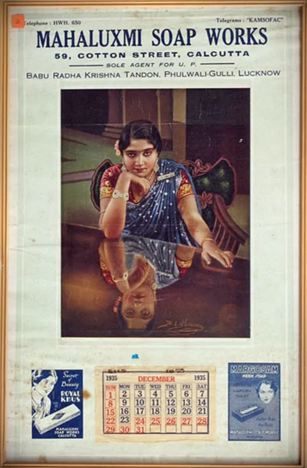 photograph of an advertisement for soap with a photograph of an Indian woman sitting at a table