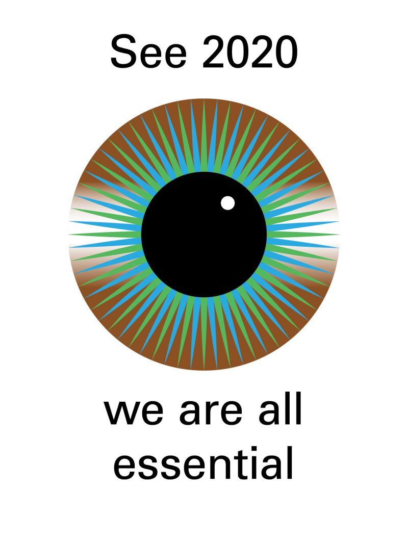 Illustrative poster of an eye. Black text against a white background: