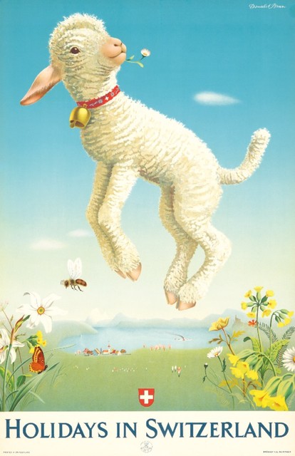 illustrational poster of a lamb leaping into air