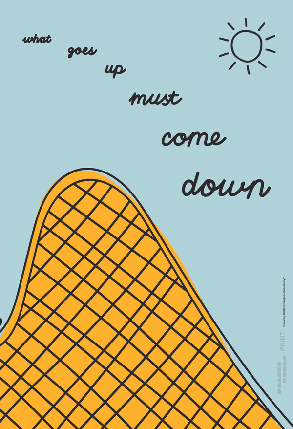 Illustrational PSA poster of an orange hill against a blue blackground titled 