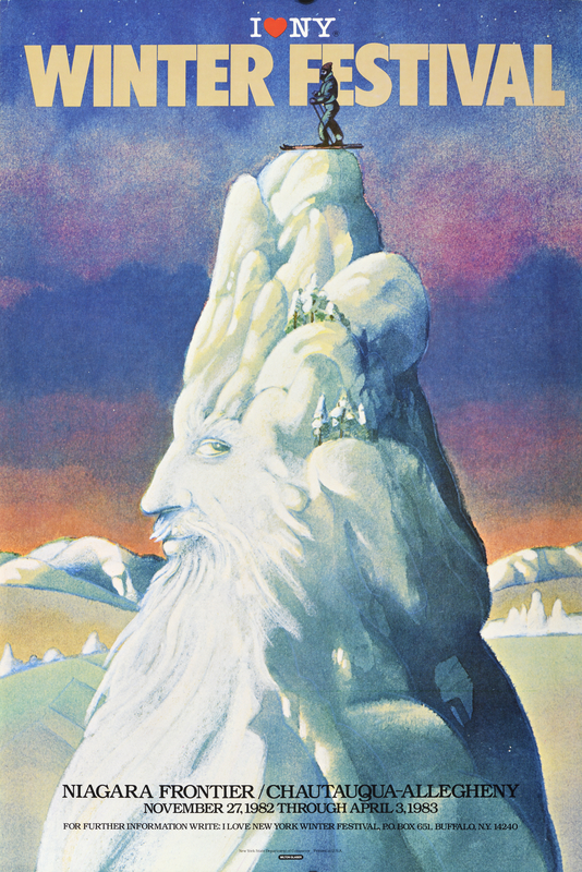 illustrational poster of a mountain covered in snow with a face