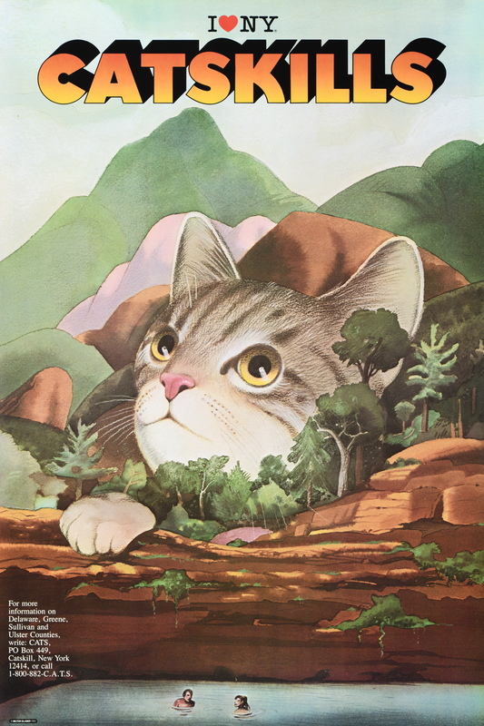 illustrational poster of a cat inside a mountain