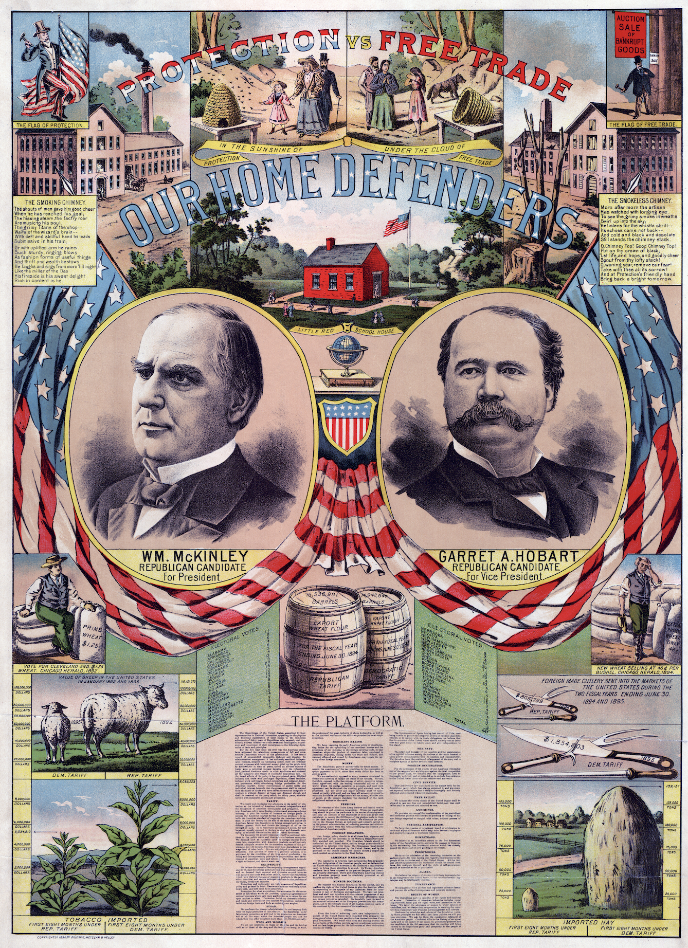 etched portraits of two men surrounded by an american flag bunting. lots of small print below and vignettes of their accomplishments