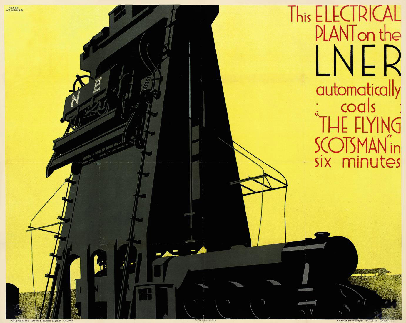 lithographic image of a huge electrical plant made of metal standing firmly against a yellow sky
