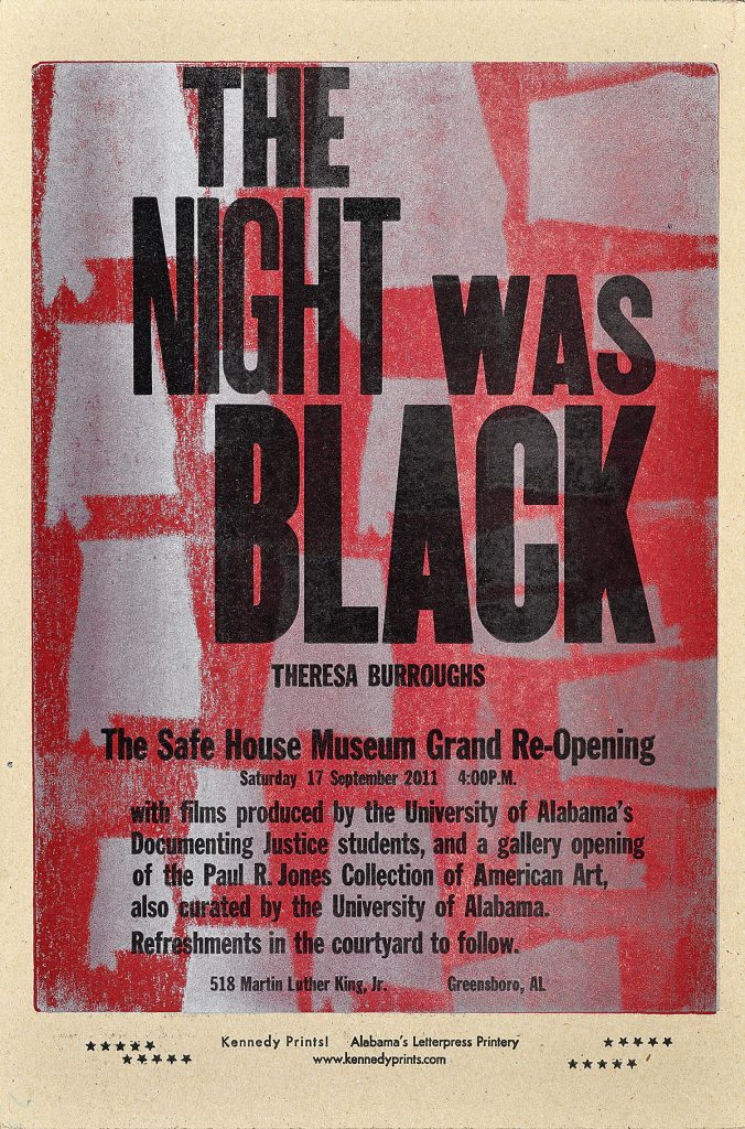A letterpress poster with bold black text reading The Night Was Black