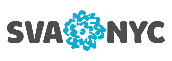 SVA logo reads SVA a blue flower sketch followed by NYC