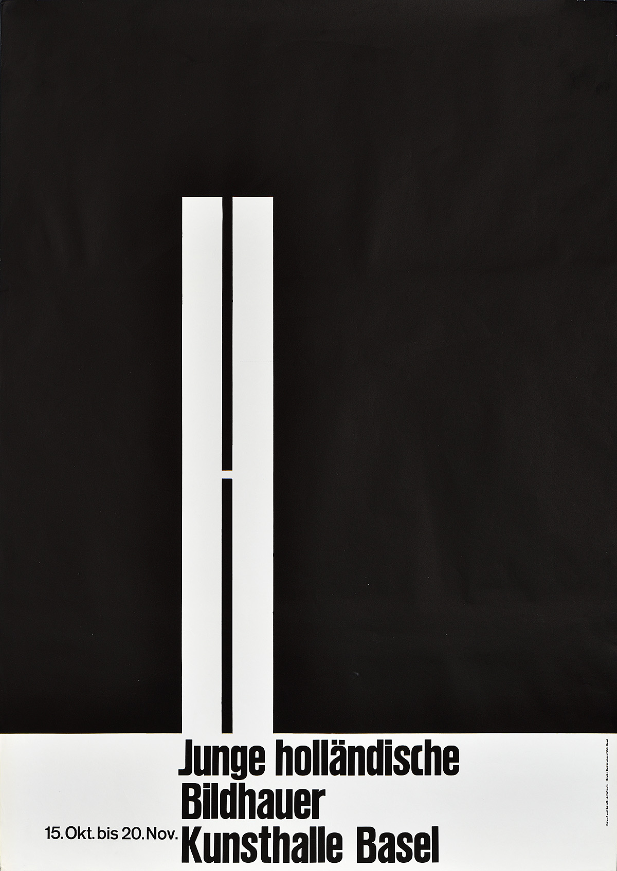letterpress poster of a giant skinny H on a stark black background