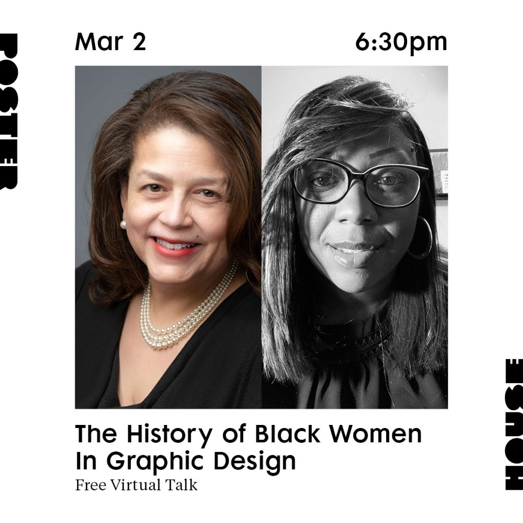 Announcement promoting an event featuring side by side headshots of two Black women.