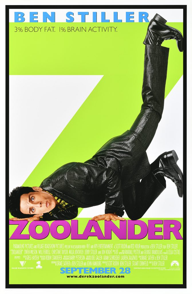 Photographic poster of Ben Stiller in a breakdancing position with a giant green Z behind him.