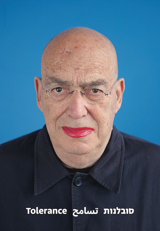 Photographic poster of a man in lipstick.