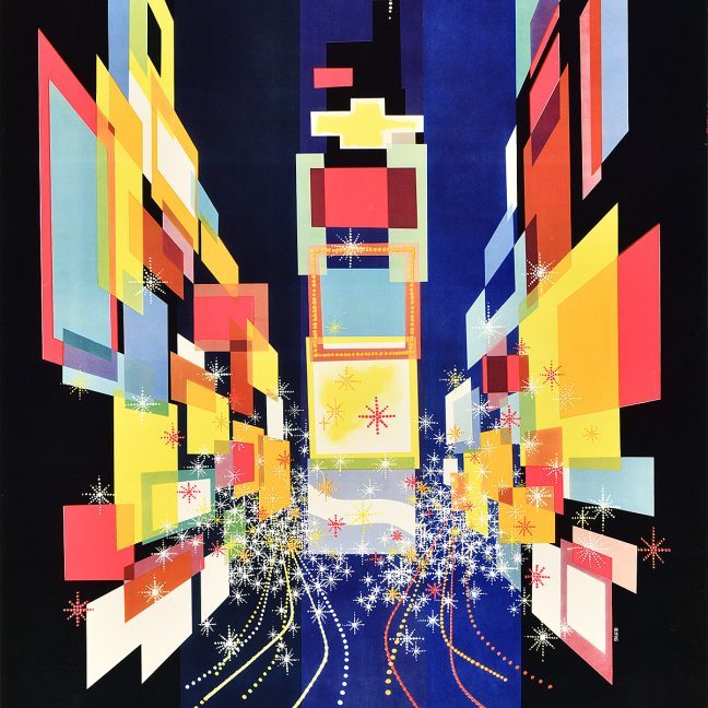 A multicolored representation of 42nd Street and Times Square