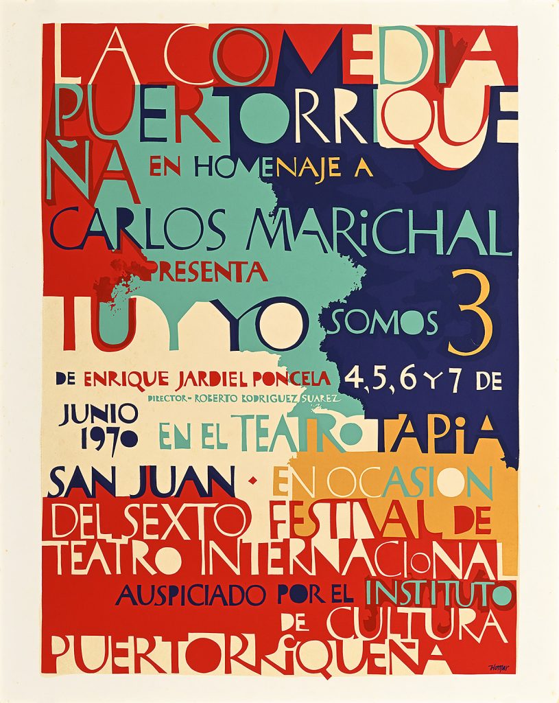 Poster of Spanish and English words on a rainbow background.