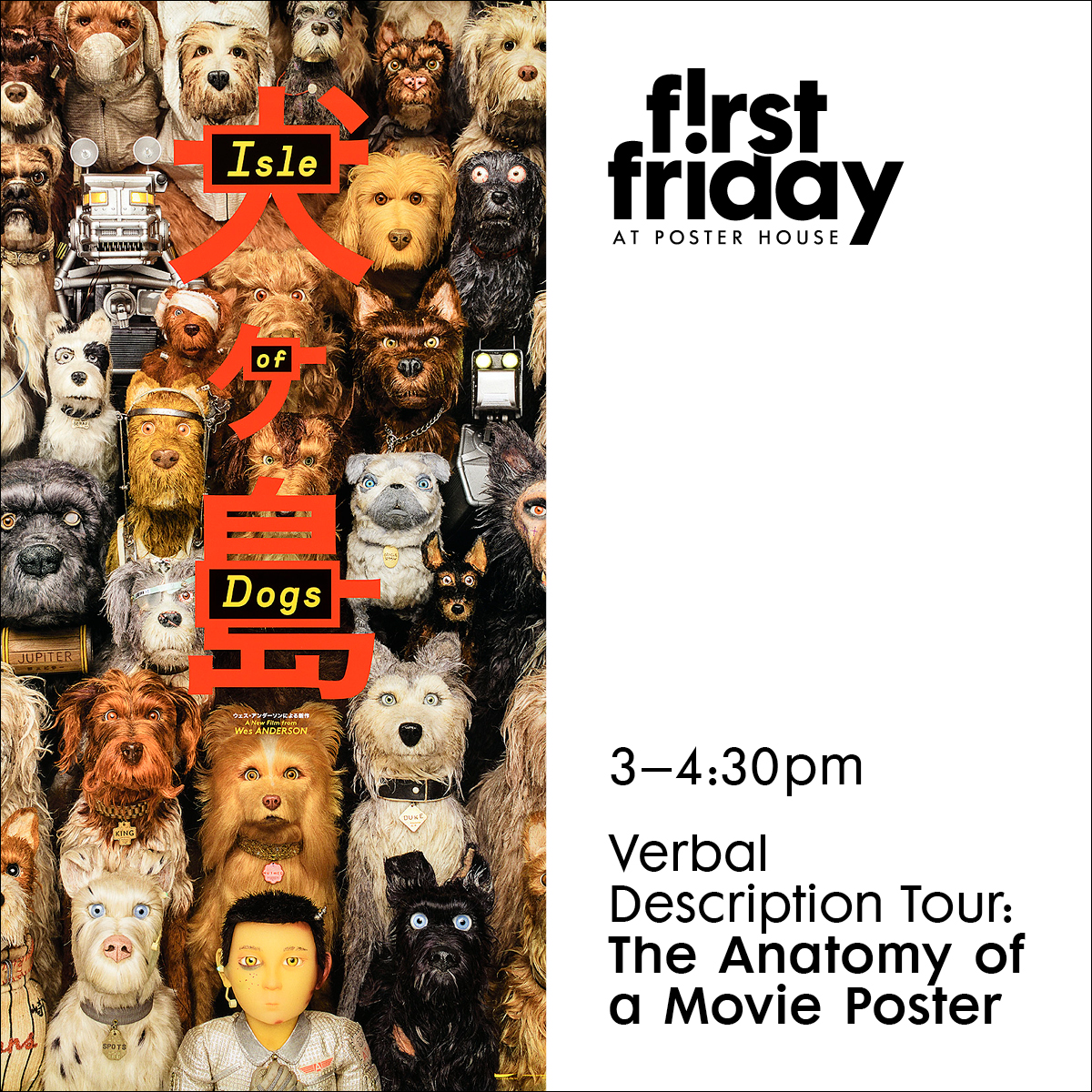 A digital event poster featuring the Isle of Dogs poster