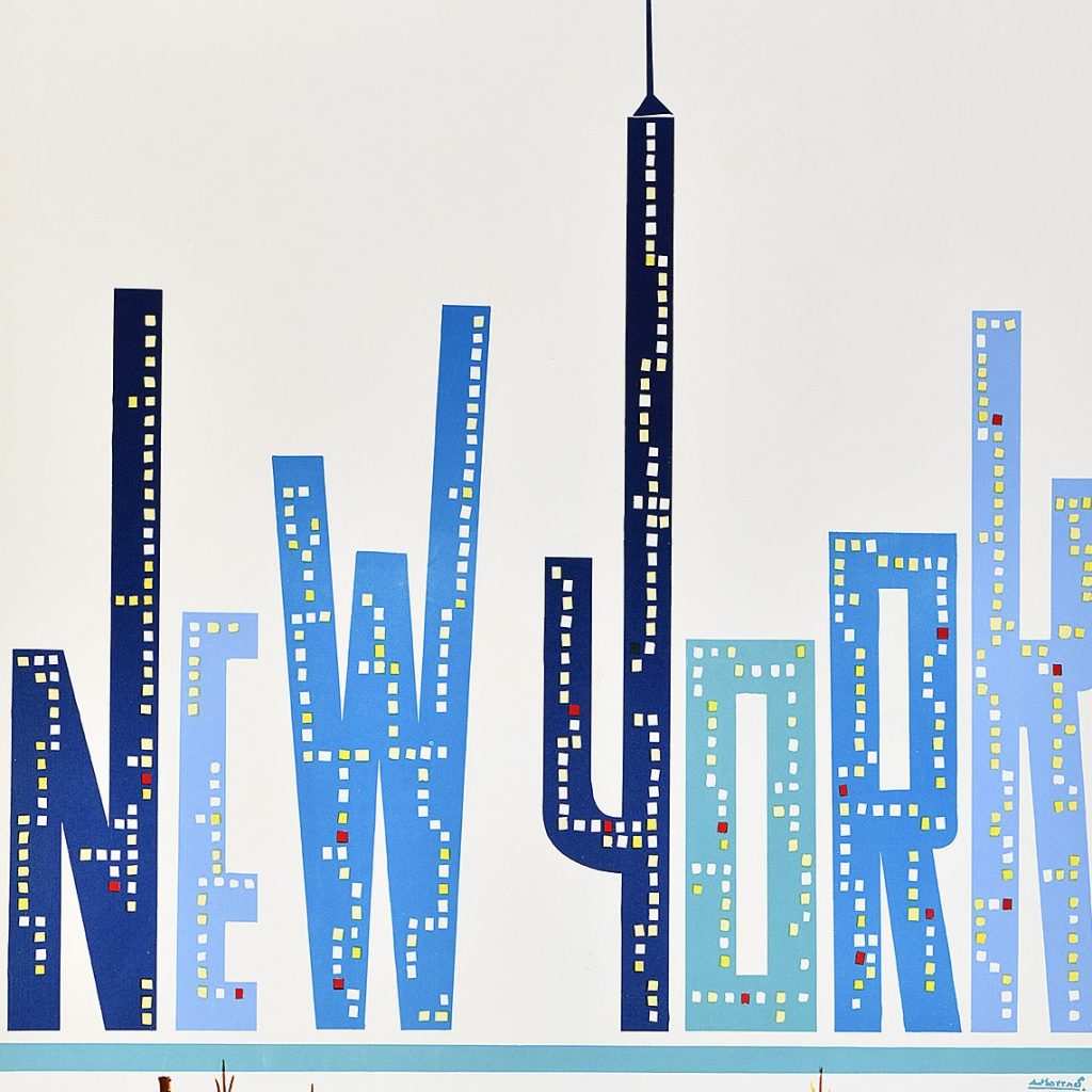 stylized skyscrappers spelling out New York