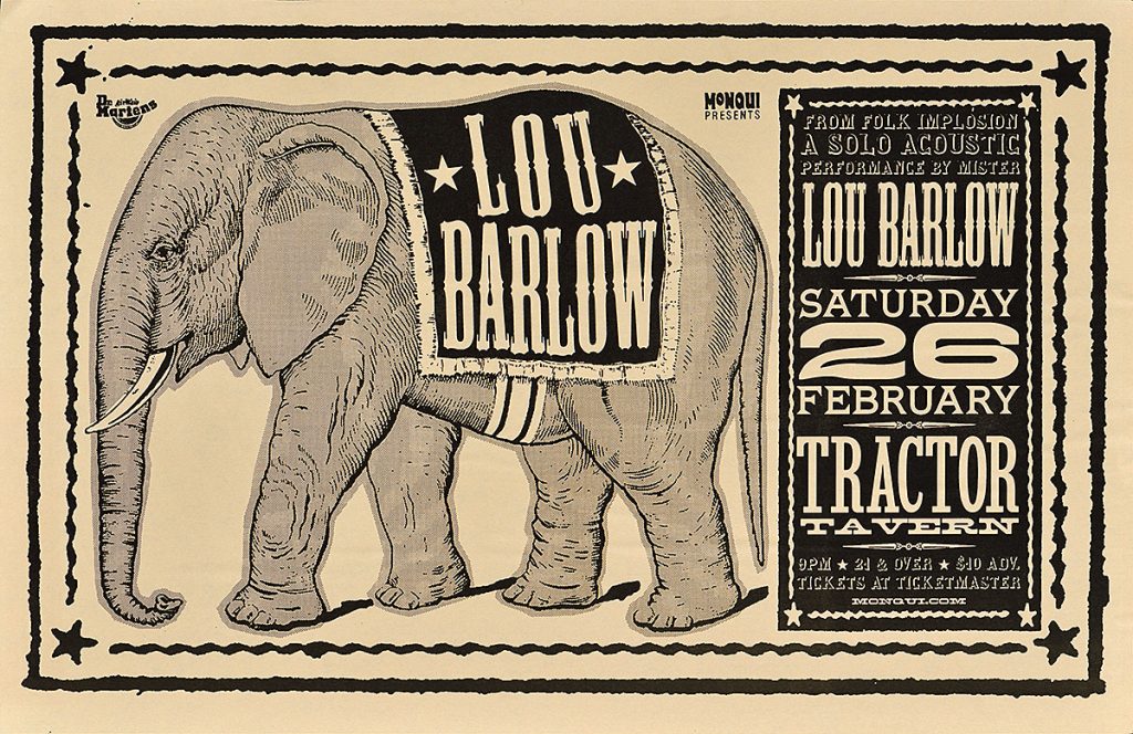 Poster of an elephant in circus attire with a man's name on its cape.