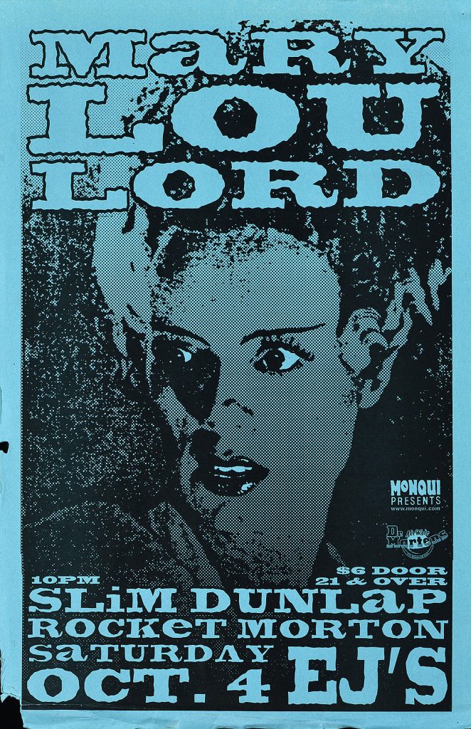 Poster of the bride of Frankenstein's head on a blue background.