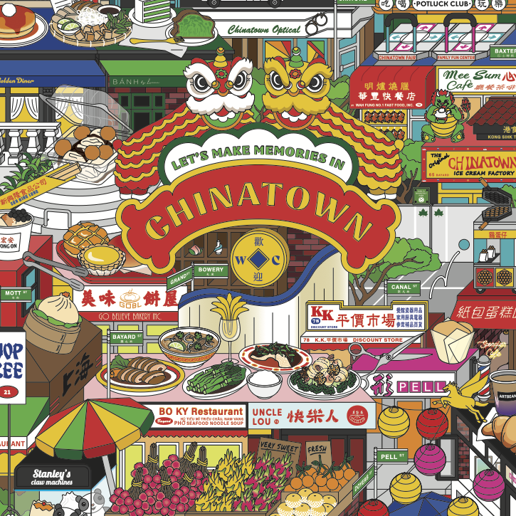 A digital poster of various cultural touchpoints of Chinatown