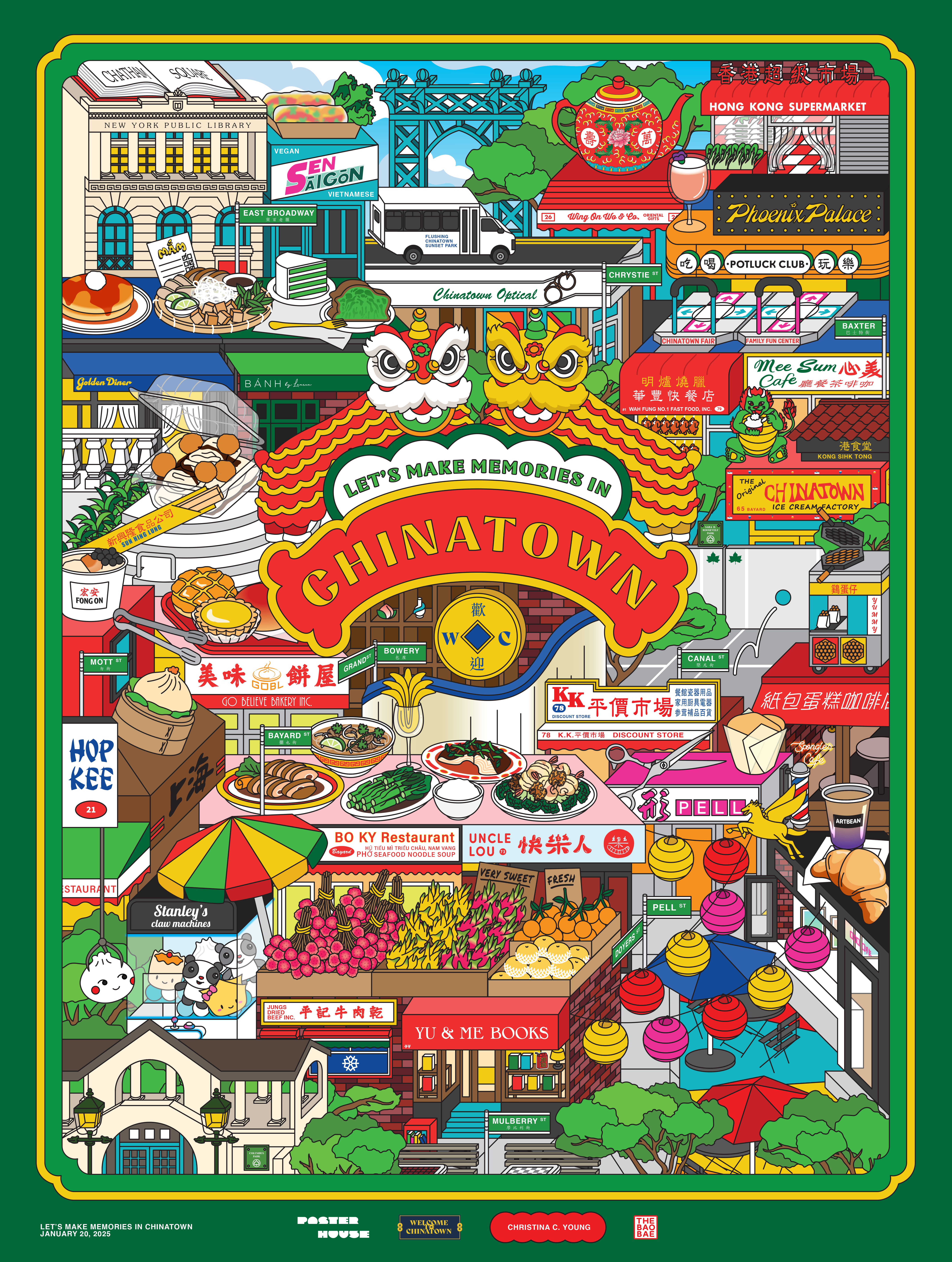 A digital poster of various Chinatown businesses