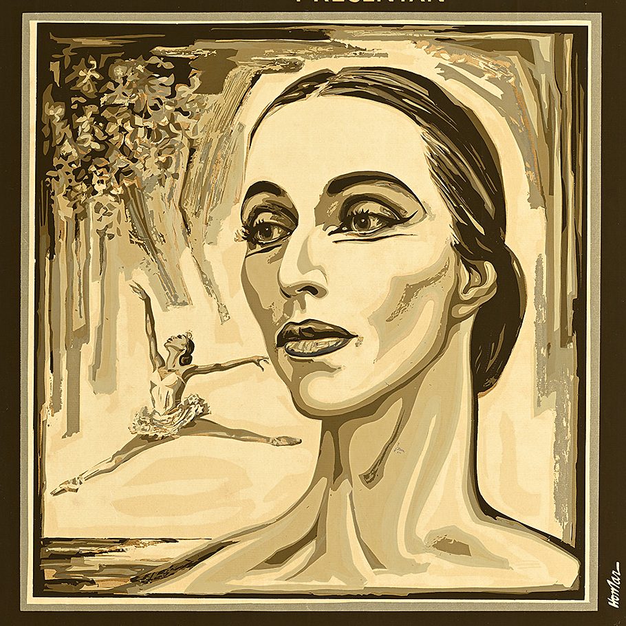 A poster depiction of a woman looking out into the distance