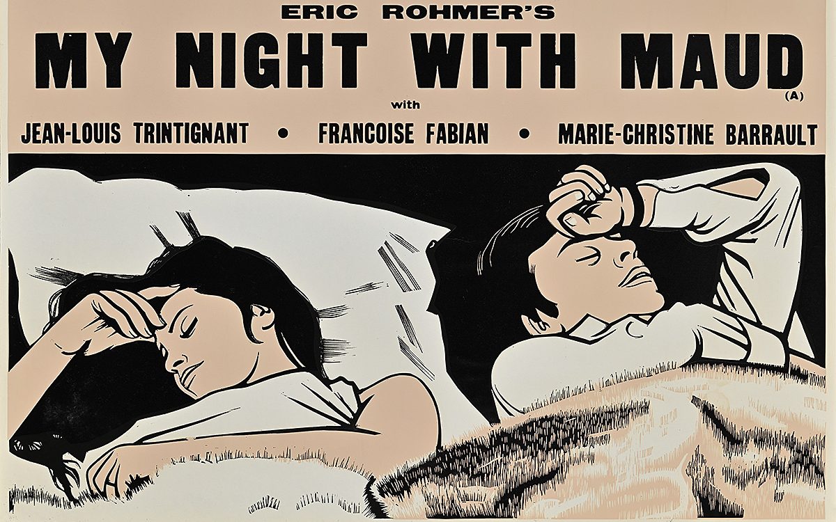 Poster of two people looking away from each other while lying in bed.