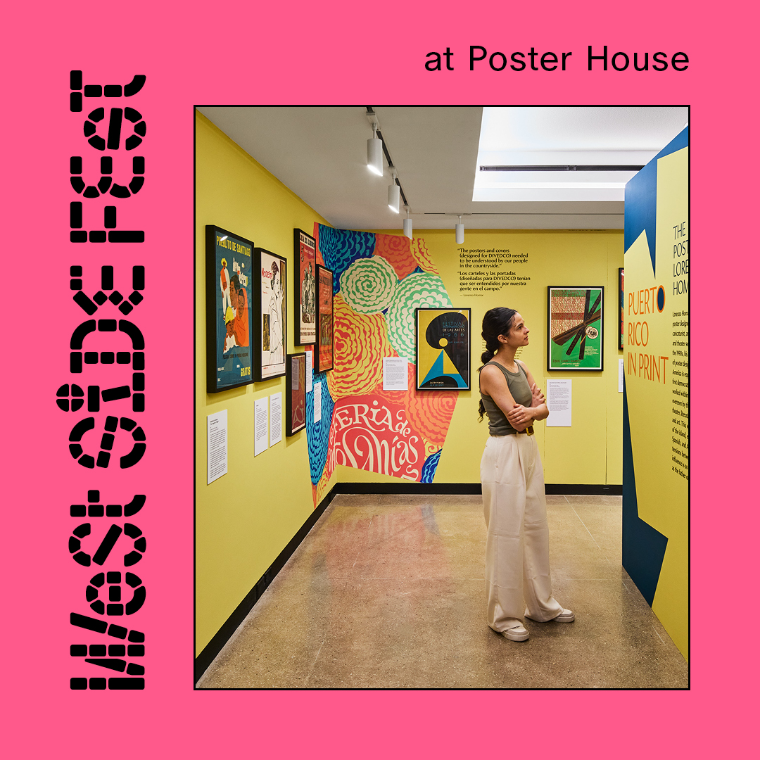 A digital pink square and a multicolored image with black lettering