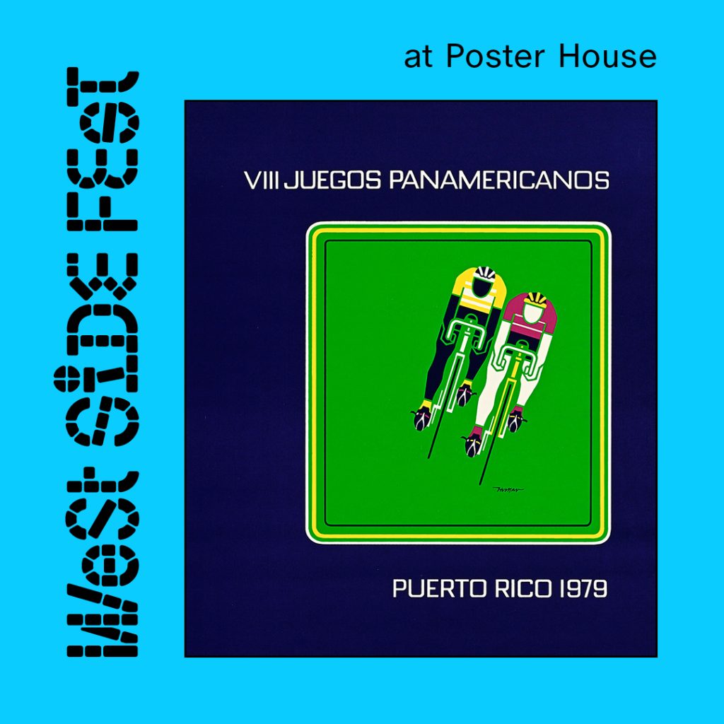 A digital teal square and a multicolored image with black lettering
