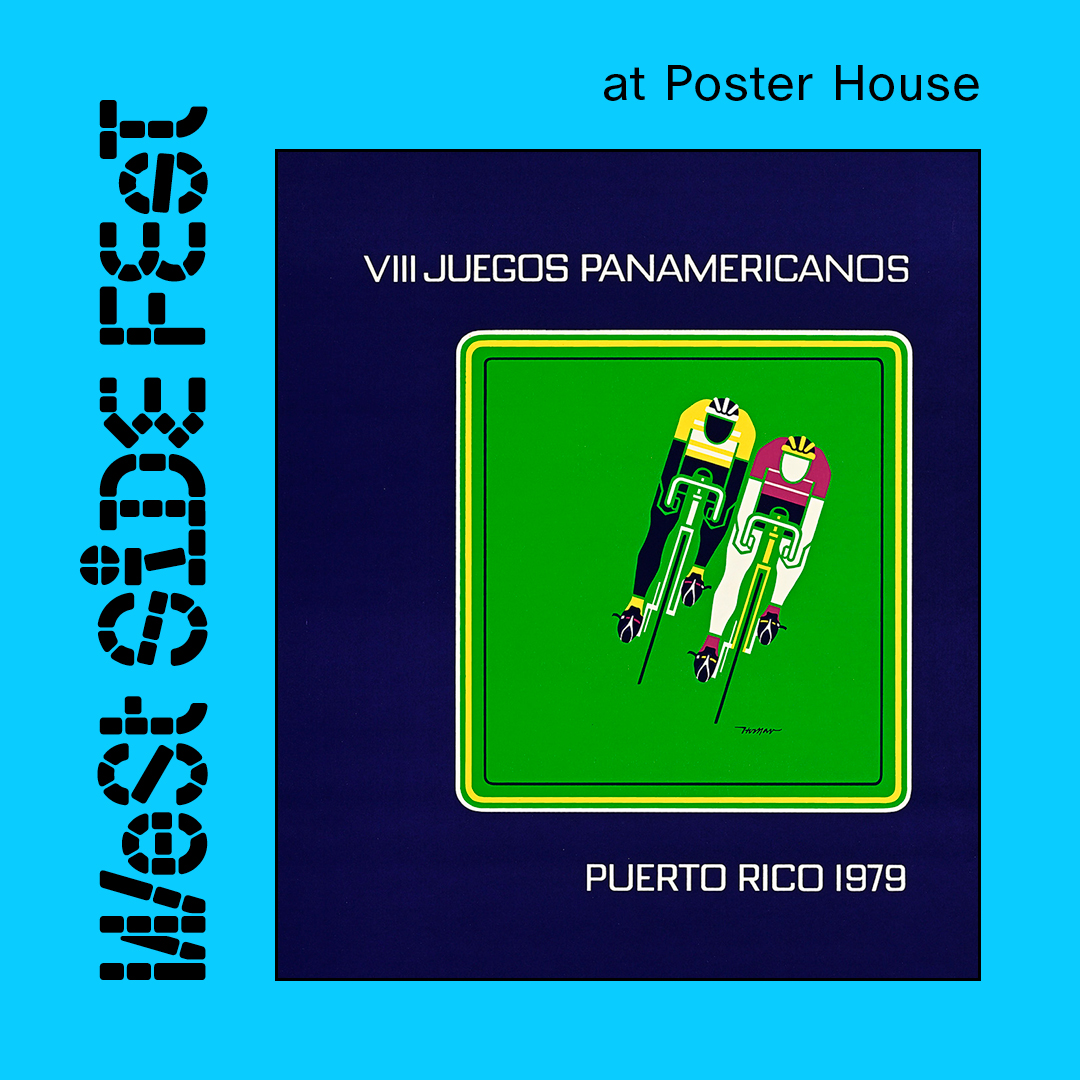 A digital teal square and a multicolored image with black lettering