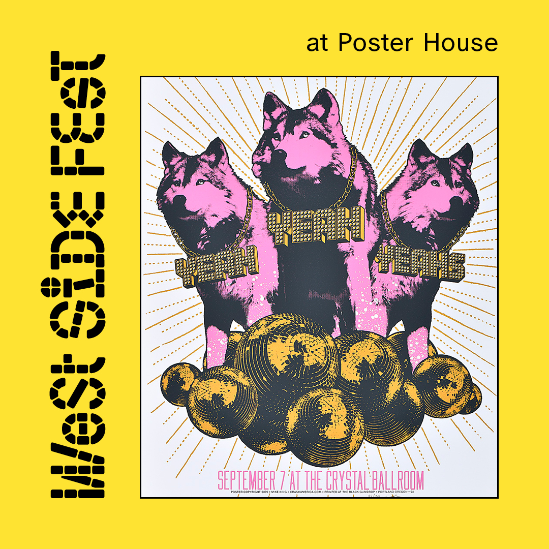 A digital yellow square and a multicolored image with black lettering
