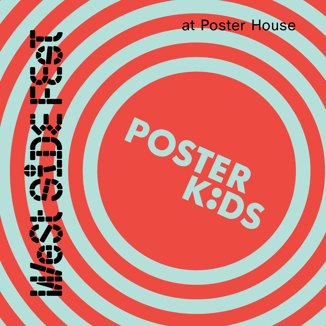 A digital red and teal square and a multicolored image with black lettering