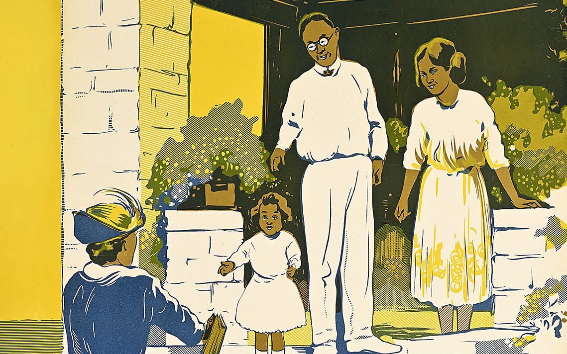 Poster of a young family on their front porch.