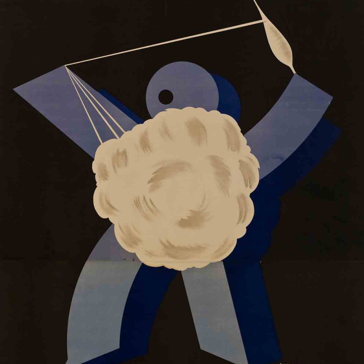 An avant-garde geometric figure spinning a cotton ball