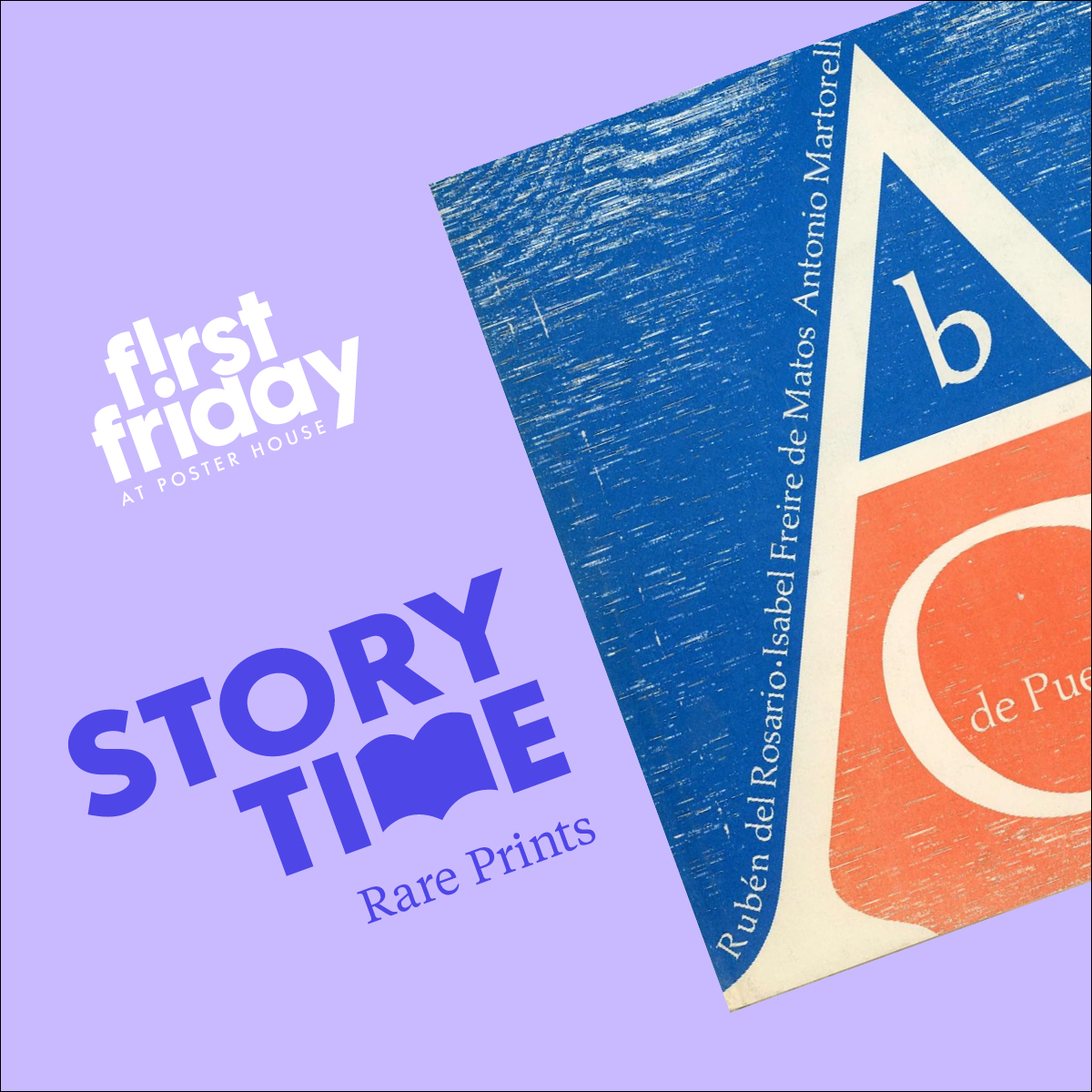 Story Time graphic with book cover image over a lilac background