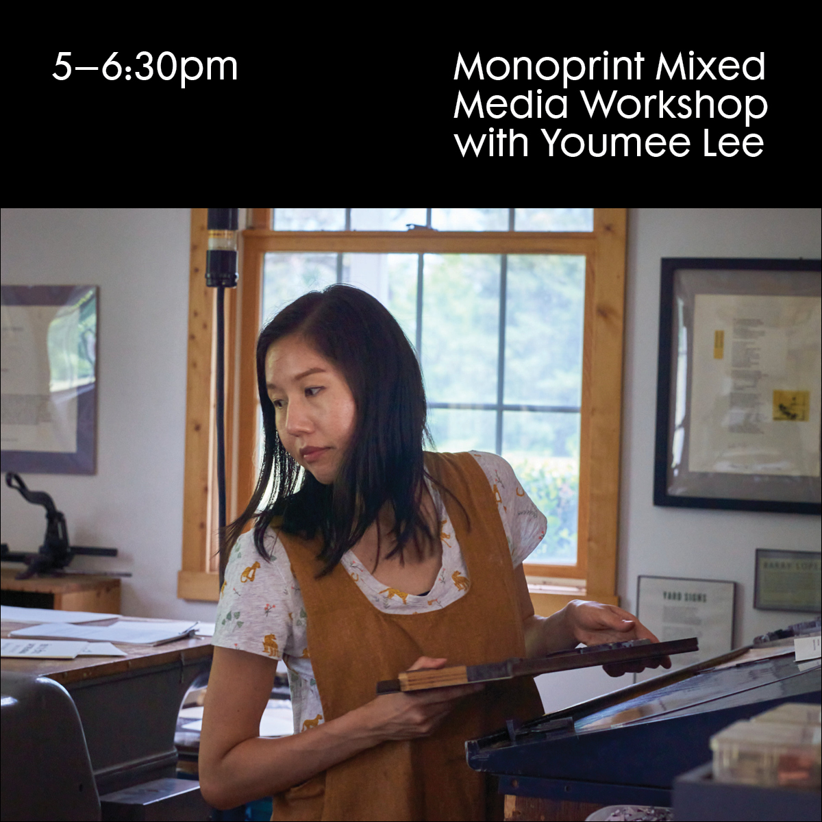 Digital image of a woman printmaking in a studio.