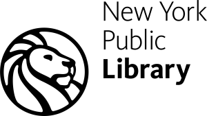 Logo for the New York Public Library, featuring a profile illustration of a lion inside of a circle
