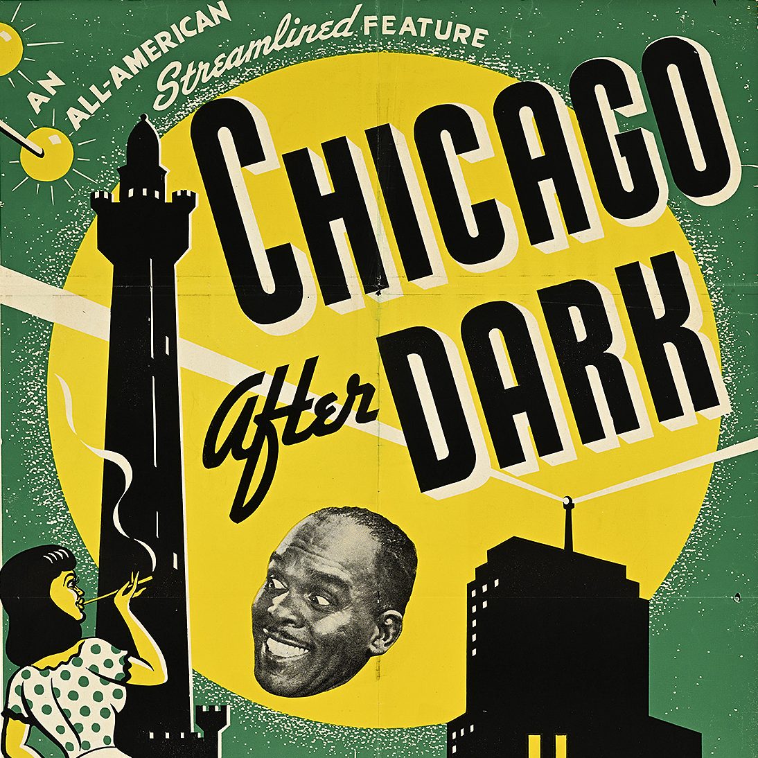 Vintage, mid-century poster advertising a film called Chicago After Dark