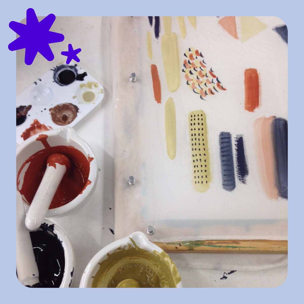 A digital flyer promoting event information featuring a photograph of watercolor painting