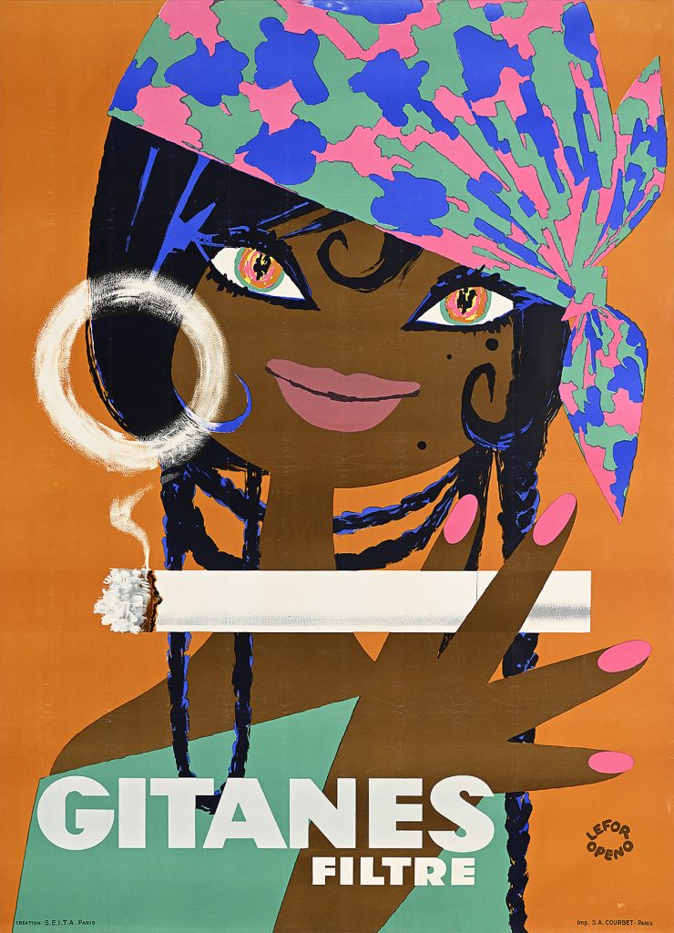 Woman smoking a giant cigarette wearing a bandana.