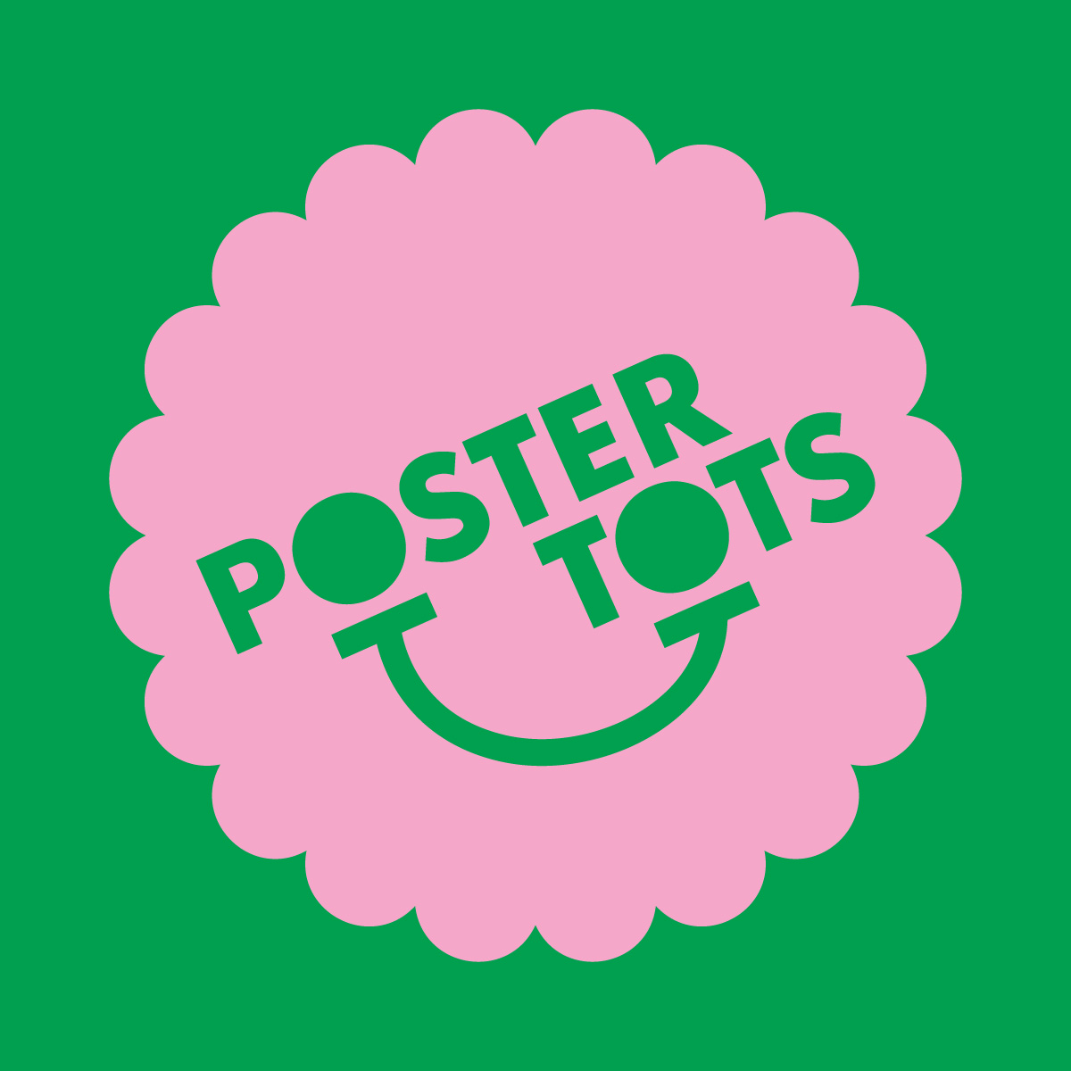 Poster Tots logo in a pink and green color scheme