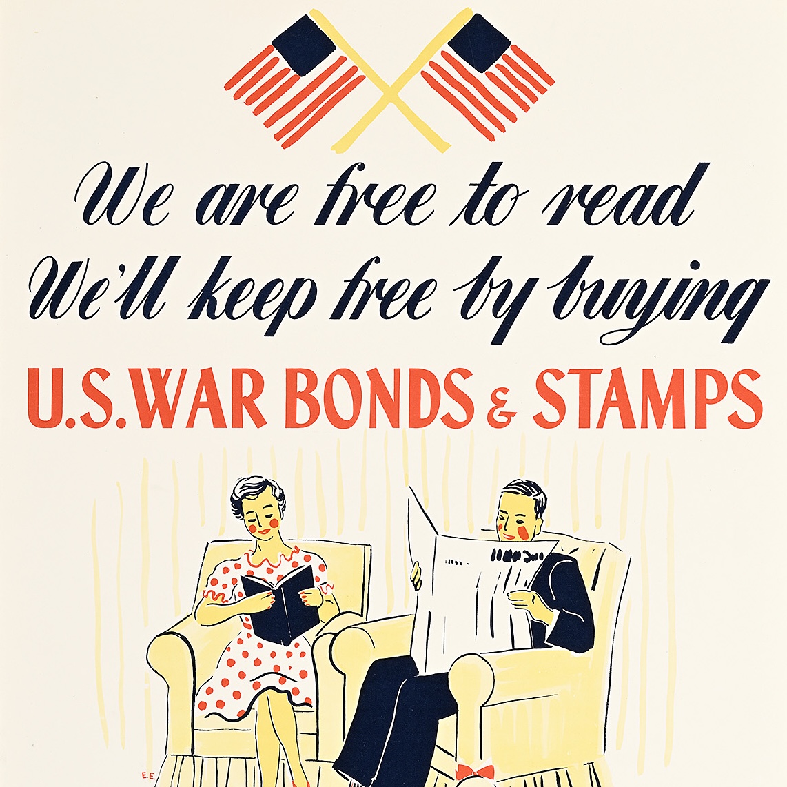 Two figures sitting on chairs reading.
