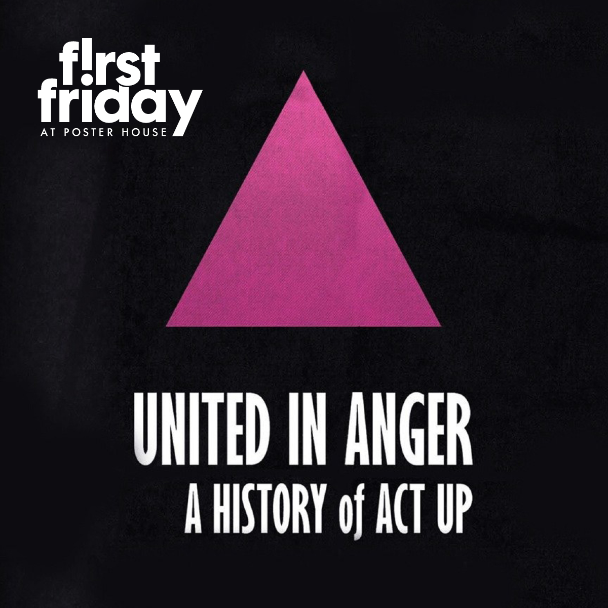 Poster for the film United in Anger, featuring a pink triangle against a black background