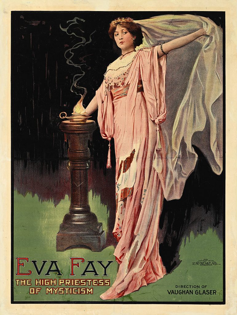 Poster of a woman in a Greek-style pink gown tossing her veil.