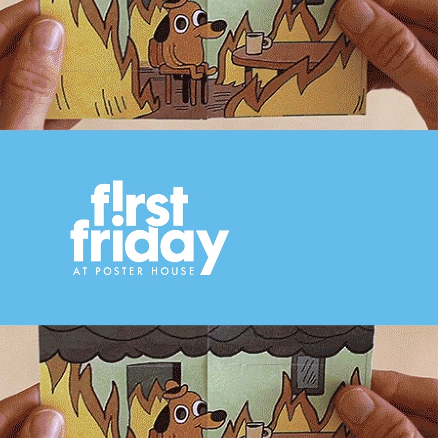 Flip books featuring an image of a dog sitting at a table with a coffee cup, with a row of flames behind him.